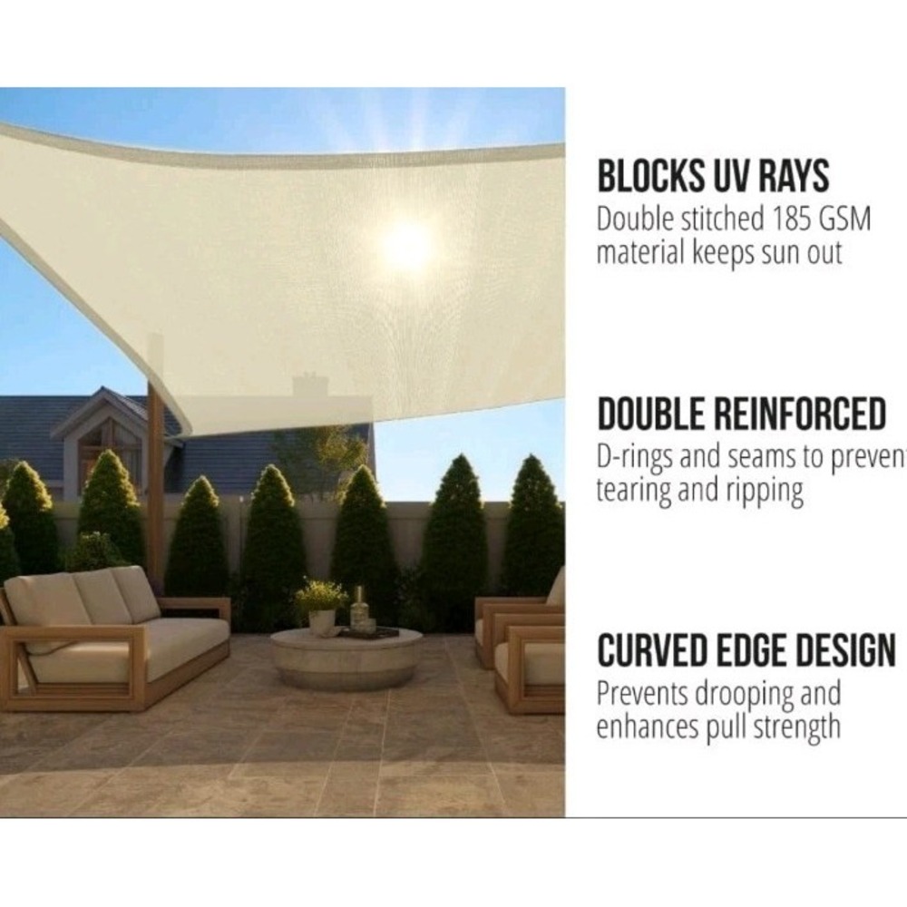 GORILLA GRIP 10x10 Ft Heavy Duty Sun Shade, UV Protection Fade, Tear Resistant - Picture 3 of 5